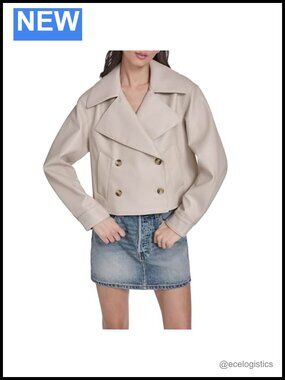 Trench Coat Short Cropped Double Breasted Faux Leather